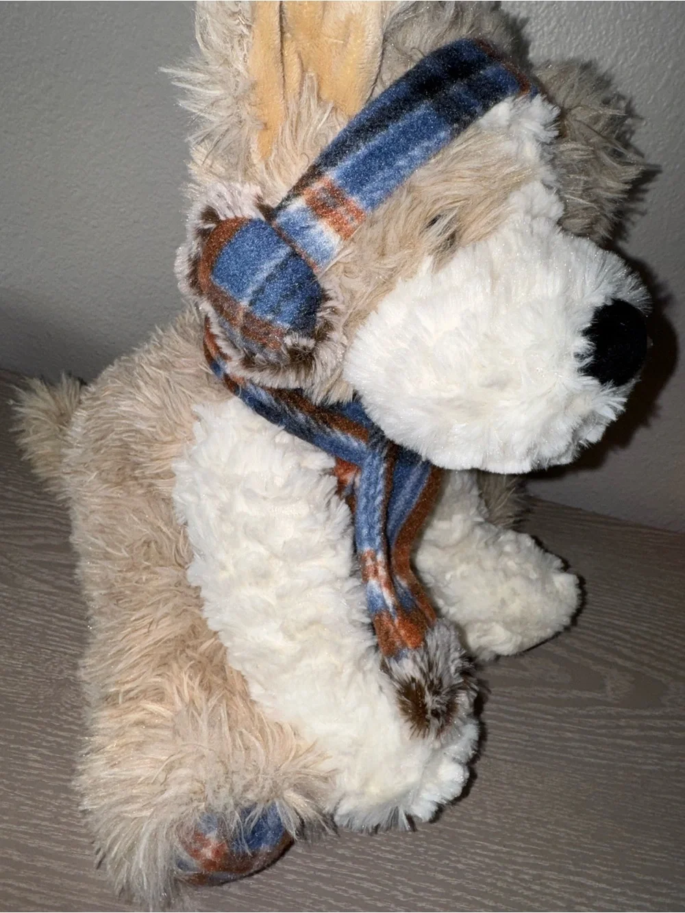 BENTLEY Plush Dog Toy Blue & Tan Accents Puppy Dog Ear muffs by Gentle Treasures